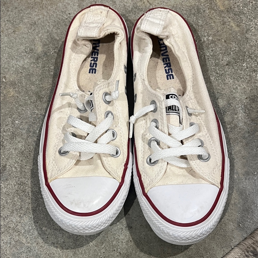 Converse Off-White Canvas Low Top Sneakers with Red Trim